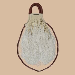 Petit Kouraj Almond Mini Fringe Top Handle Bag Boho Vacation Leather Cotton